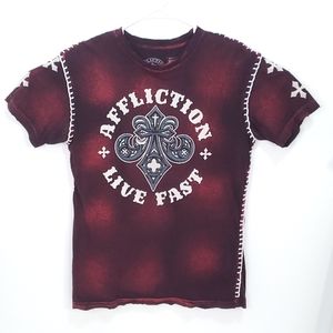 Affliction LIVE FAST Men's Distressed Graphic Stitch T-shirt Size Medium Red